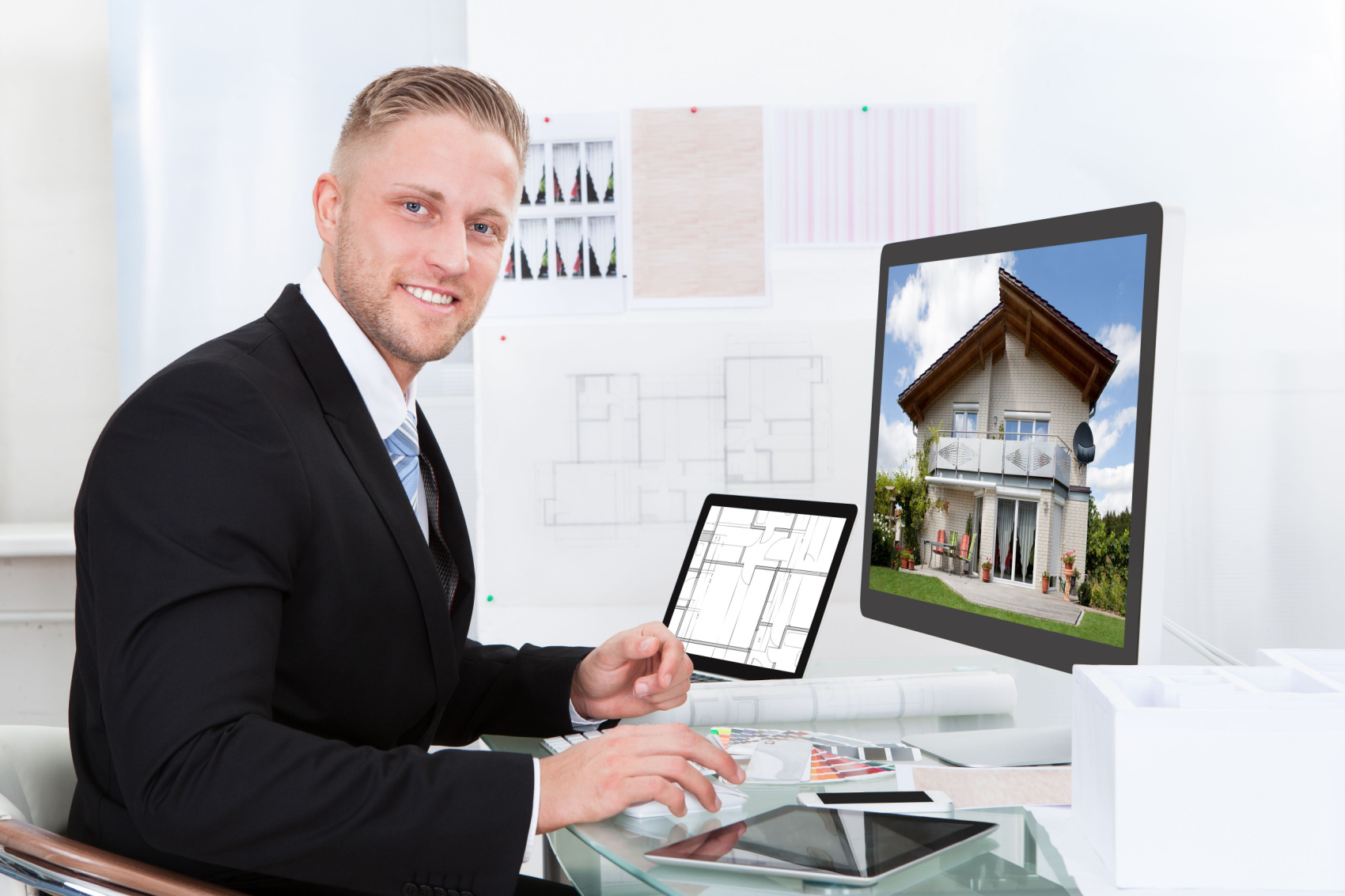 Real estate professional utilizing a digital tools to promote his real estate properties.